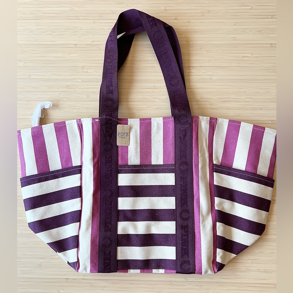 Victoria’s Secret PINK Striped Large Canvas Tote Bag